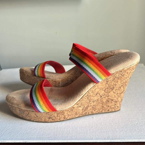 Rainbow wedge heal sandals. Cork heals with cushion sole. - Picture 3 of 4
